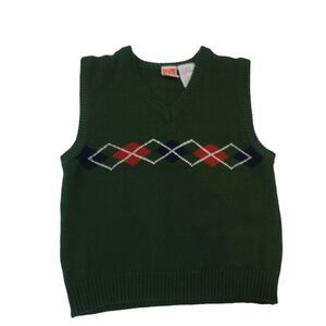 Mc Kids Sweater Boys Medium Green Vintage Knit Sweater Vest Argyle